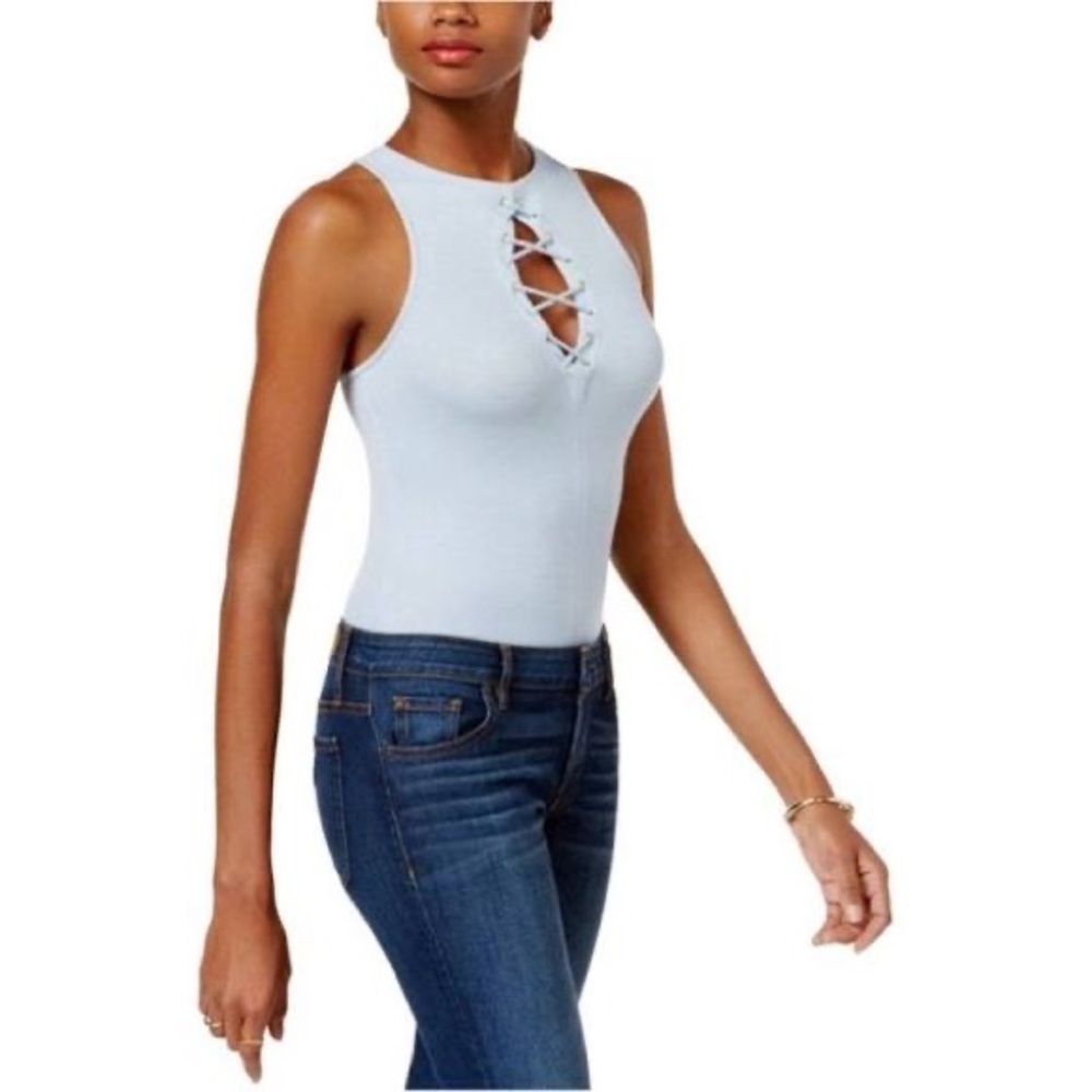 Guess White Lace-Up ribbed cutout Bodysuit . Size S